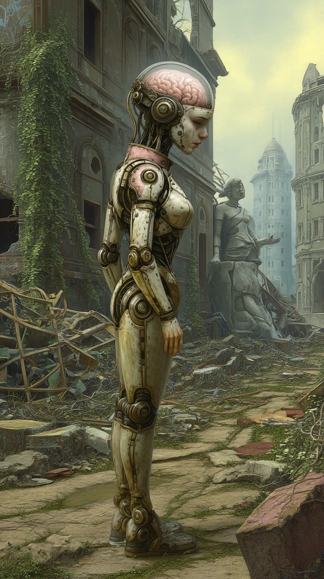 Robot Android in PostApocalyptic Ruins