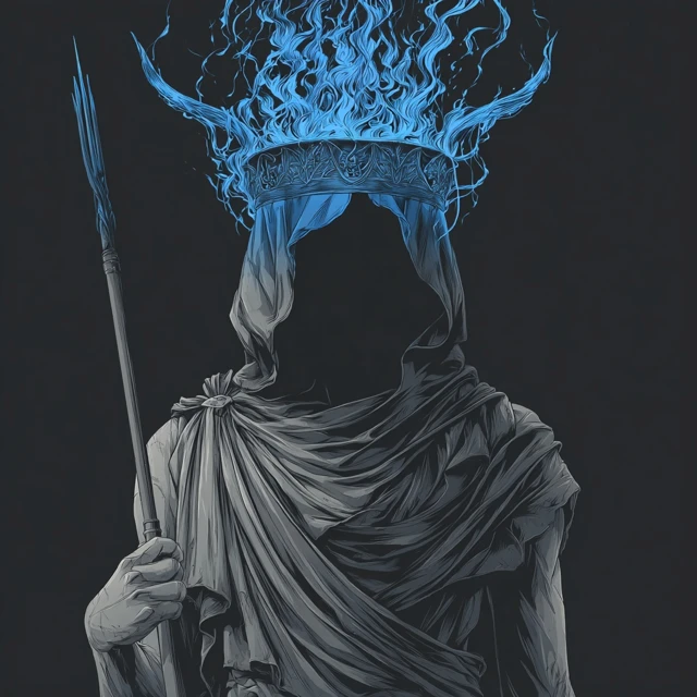 Hades King of Hell Statue Blue Fire Crown
