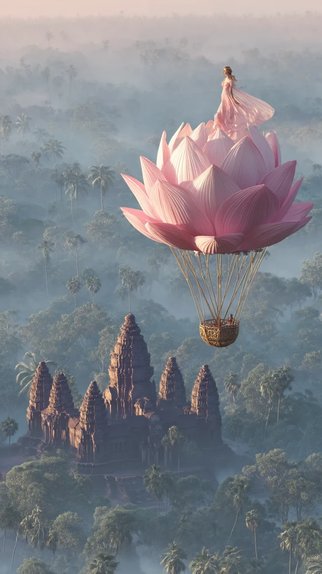 Angkor Wat Dreamscape: Lotus Balloon Over Cambodia