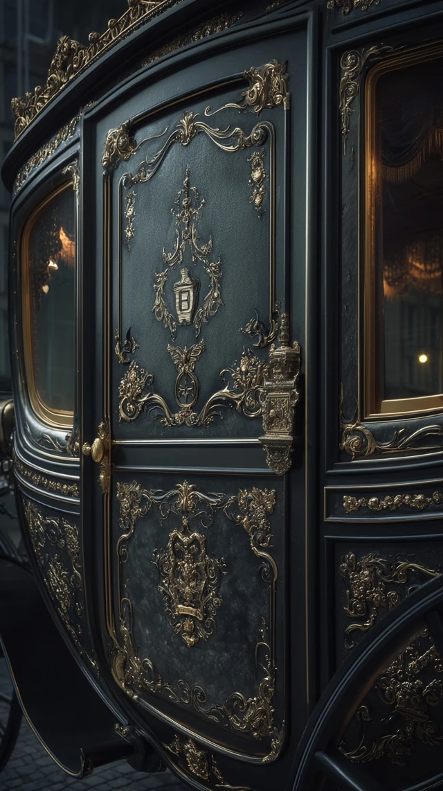 Ornate Door with Raven Gold Filigree Photorealistic