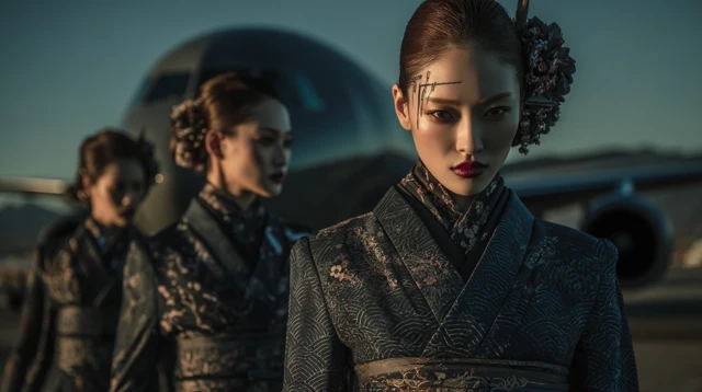 Japanese Flight Attendants in Kimono Inspired Uniforms