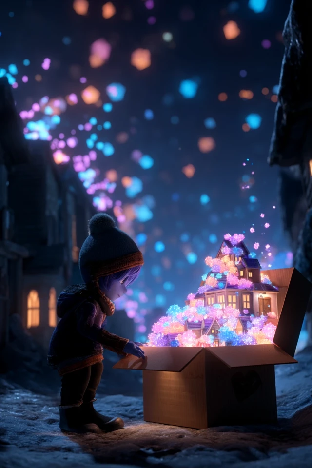 Pixar Style Child and Magical Toy Box at Night