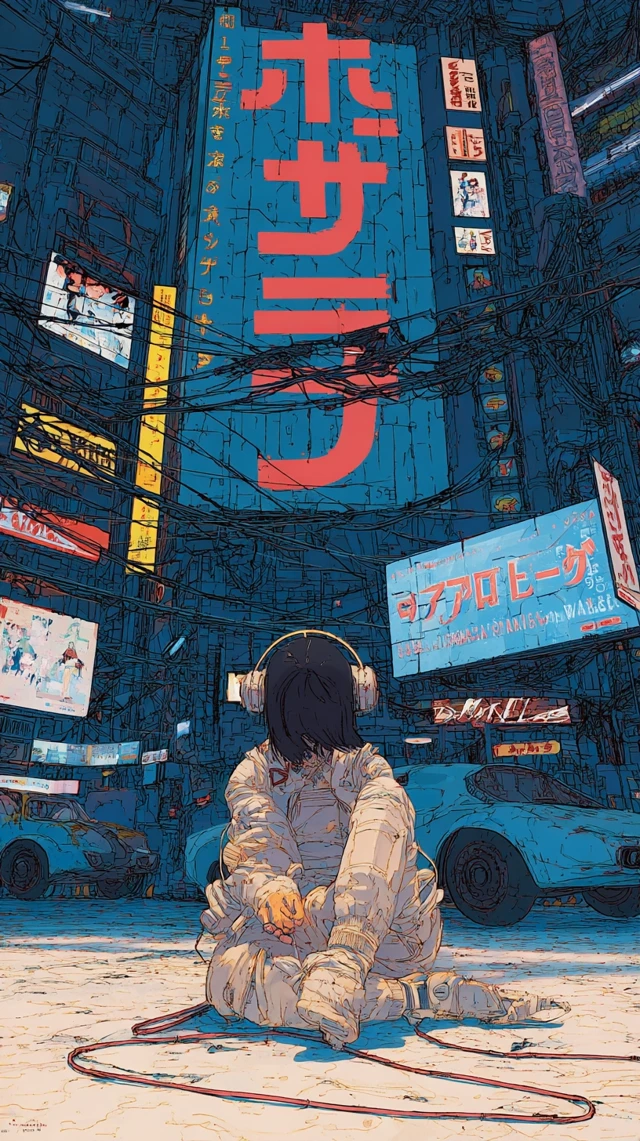 Cyberpunk Girl in Neo Tokyo Katsuhiro Otomo Style