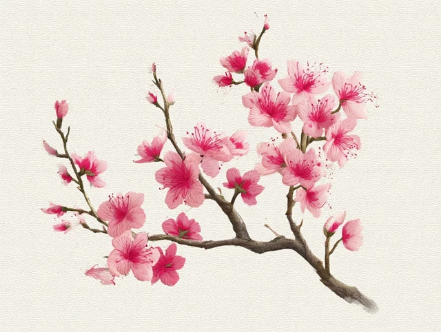 Peach Blossom Illustration in Su Embroidery Style