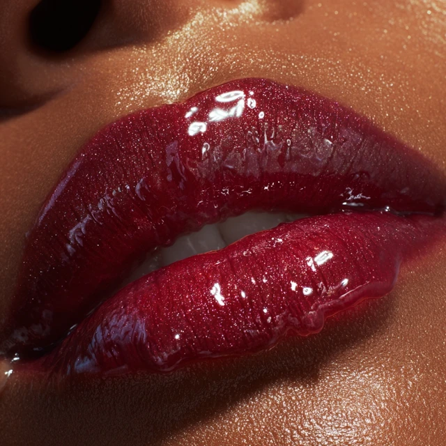 Plum Red Wine Glossy Lips Close Up Beauty Shot