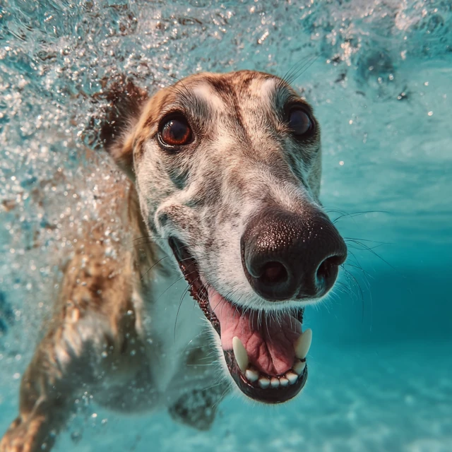 Happy Greyhound Swimming Underwater Smile