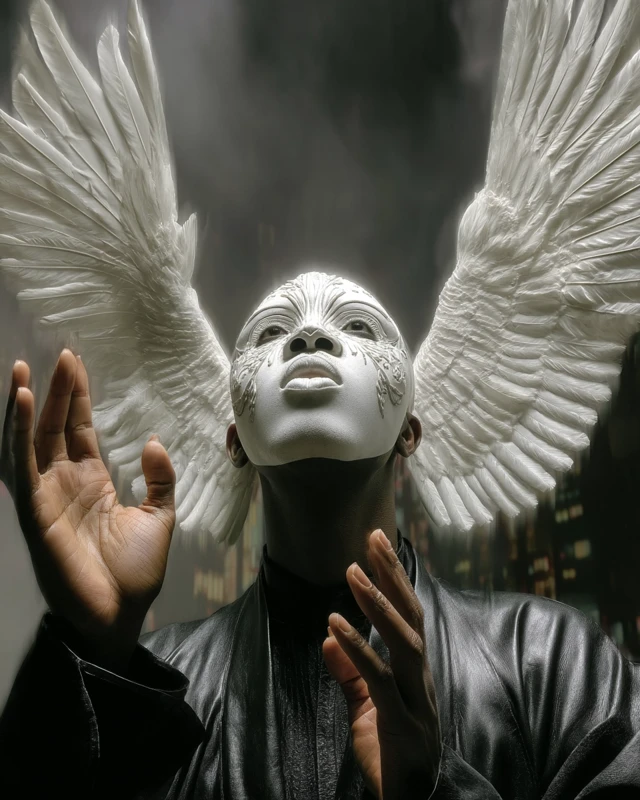 Futuristic Monster Leather Jacket and Transparent Wings