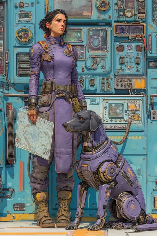 Female Commander in Futuristic War Room