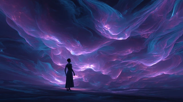 Surreal 3D Render Woman Face in Nebula Clouds