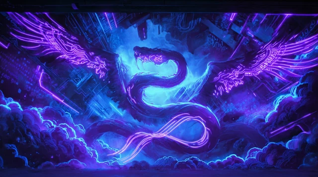Cyberpunk Serpent Wall Mural Digital Art