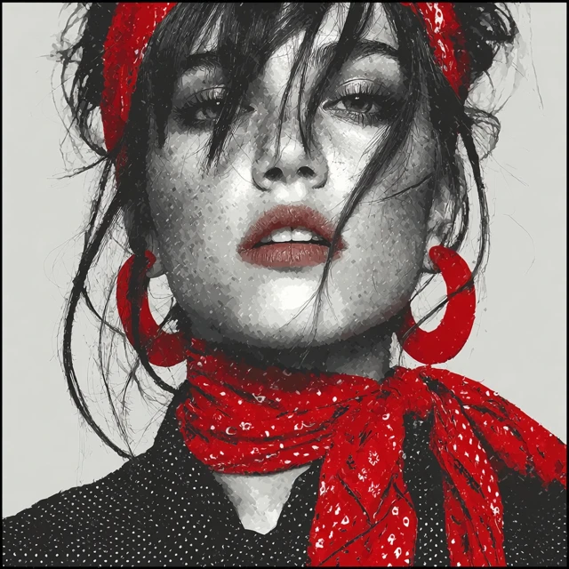 Photorealistic Portrait Red White Black Model