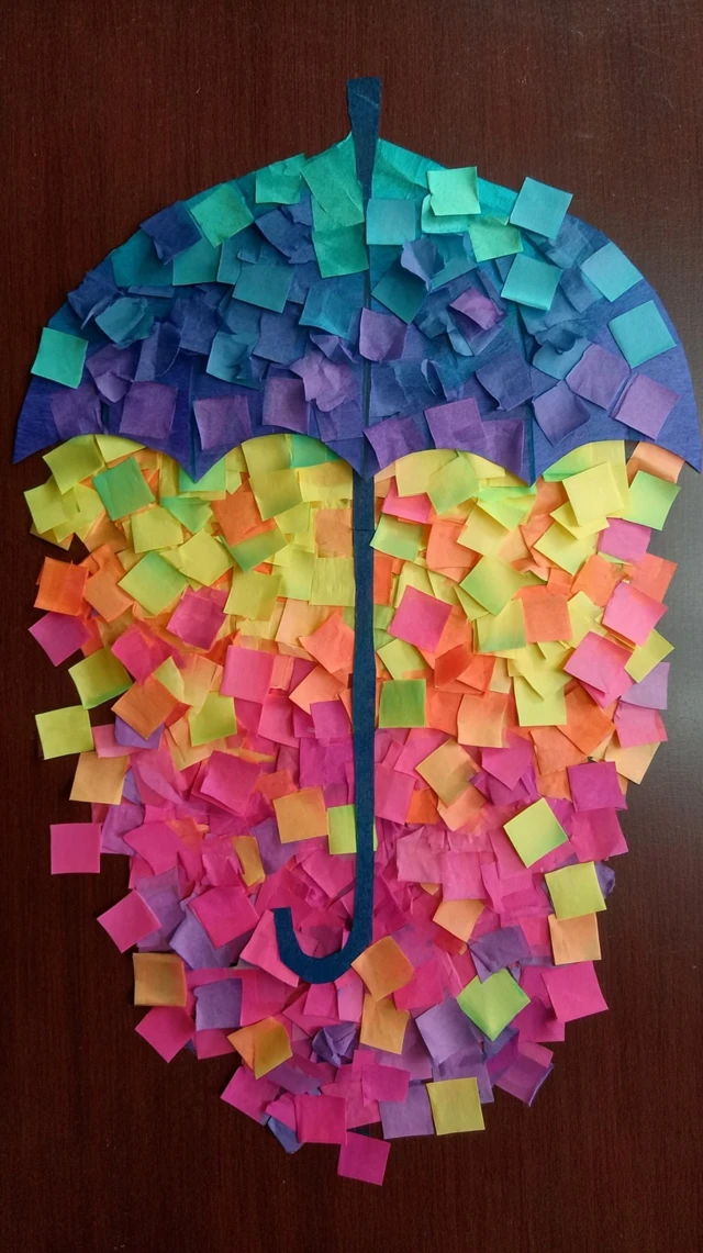 Umbrella Art Made of Sticky Notes