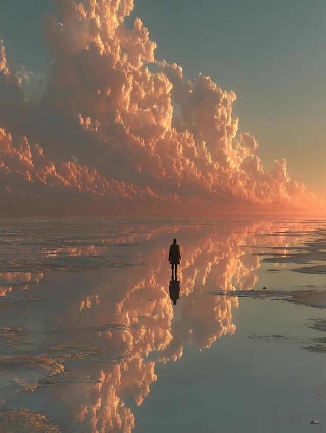 Surreal Dreamscape: Figure in Reflective Realm