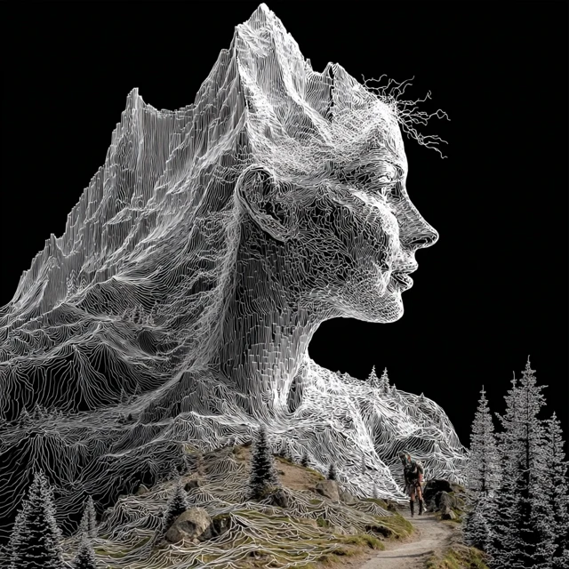 Mountain Woman Line Art Illustration