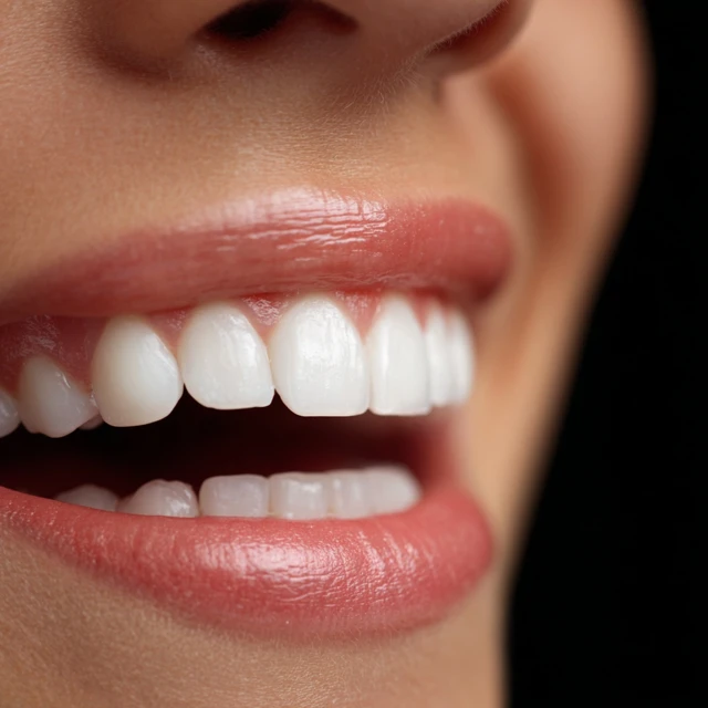 Smiling Mouth with White Teeth in Soft Lighting