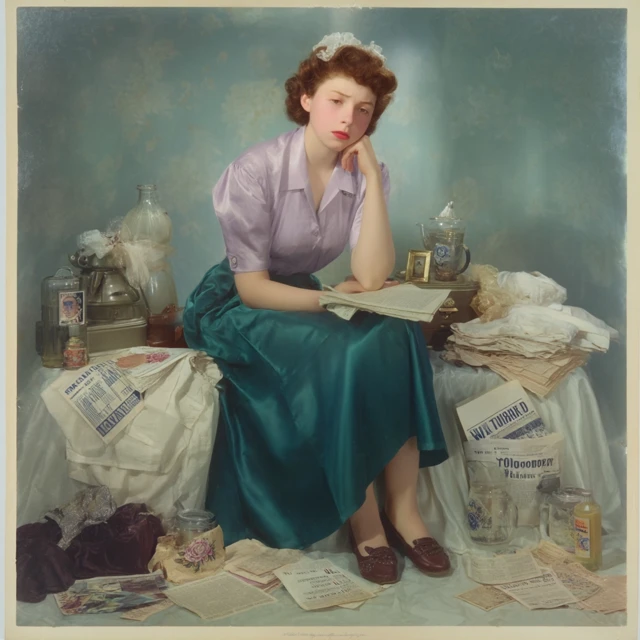 Vintage Poster Tired Woman In Work 1940s Era