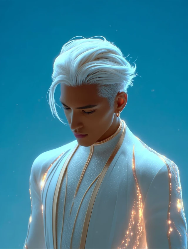 Handsome Man Futuristic White Suite