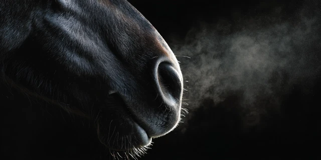 Black Stallion Breathing Steam Photography