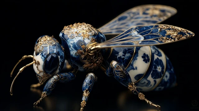 Porcelain Bee Art Blue and White Porcelain