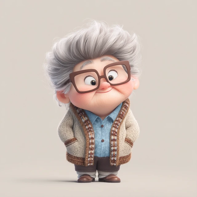 Charming Granny Pixar Cartoon Illustration