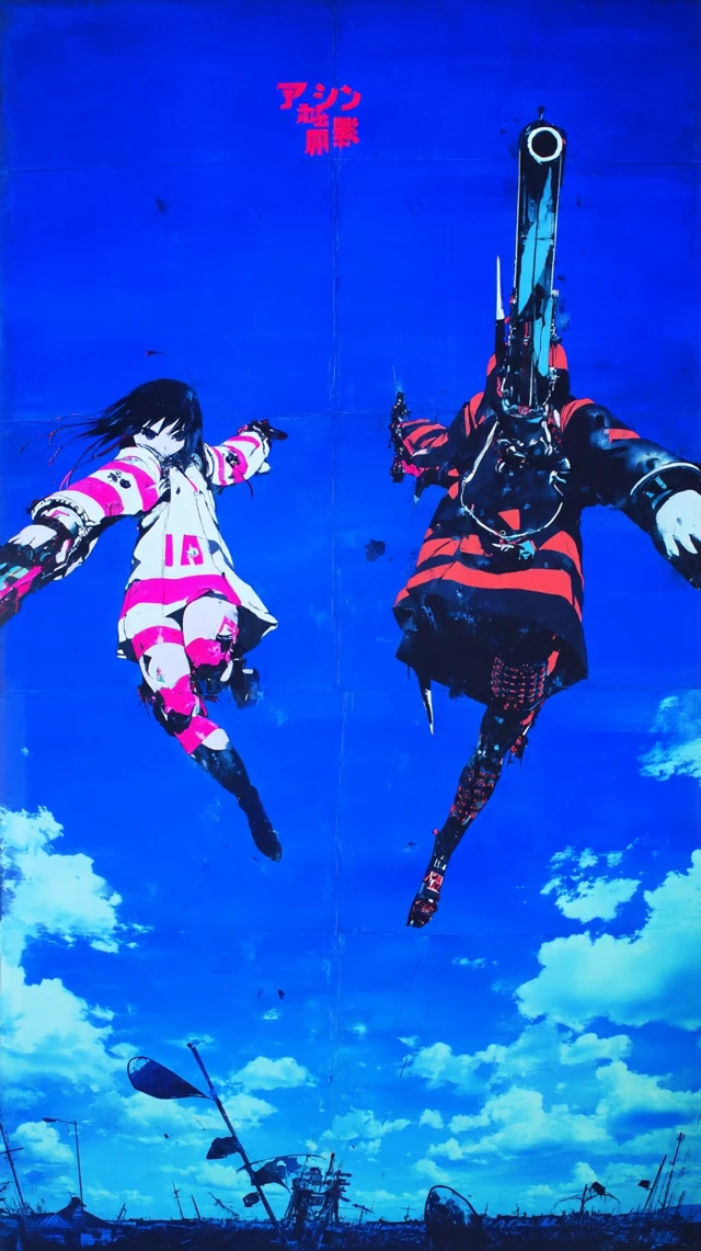 SciFi Duel Two Girls Cyberpunk Anime Art