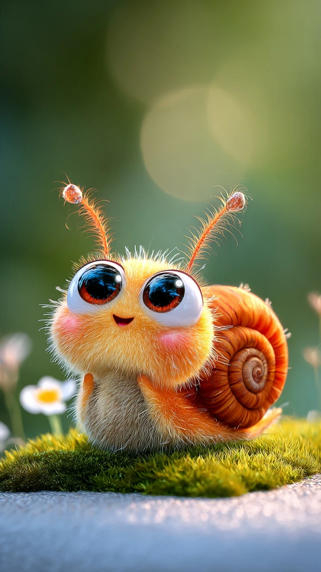 Cute Fluffy Snail 3D Illustration