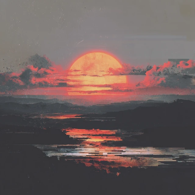 Abstract Sunset Painting Colorful Landscape Art