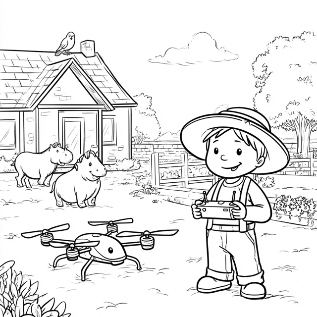 Coloring Page Alex with Helicopter