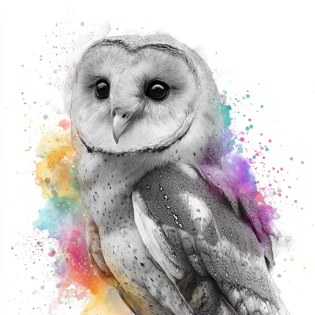 Owl Watercolor Art Dreamy Portrait Colorful Splashes