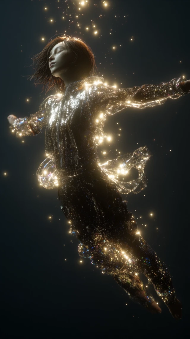 Glowing Woman in Space Futuristic Outfit