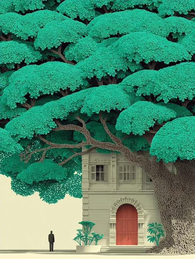 Paper Cutout Art of a Tree and House