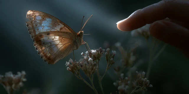 Butterfly Transformation Touching Fingertips