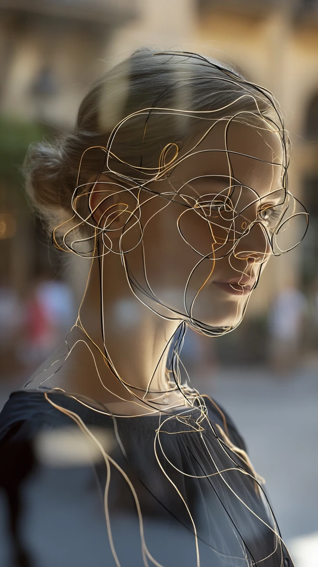 Outline Portrait of a Woman in City Landscape