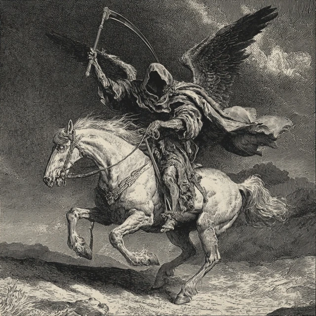 Grim Reaper on Horseback Gustave Dore Style