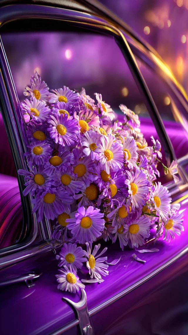 Purple Car with Flowers Summer Vibes