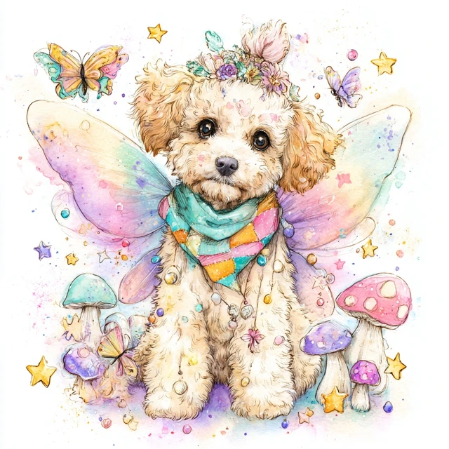 Fairy Dog Watercolor Illustration Magical Pet Art