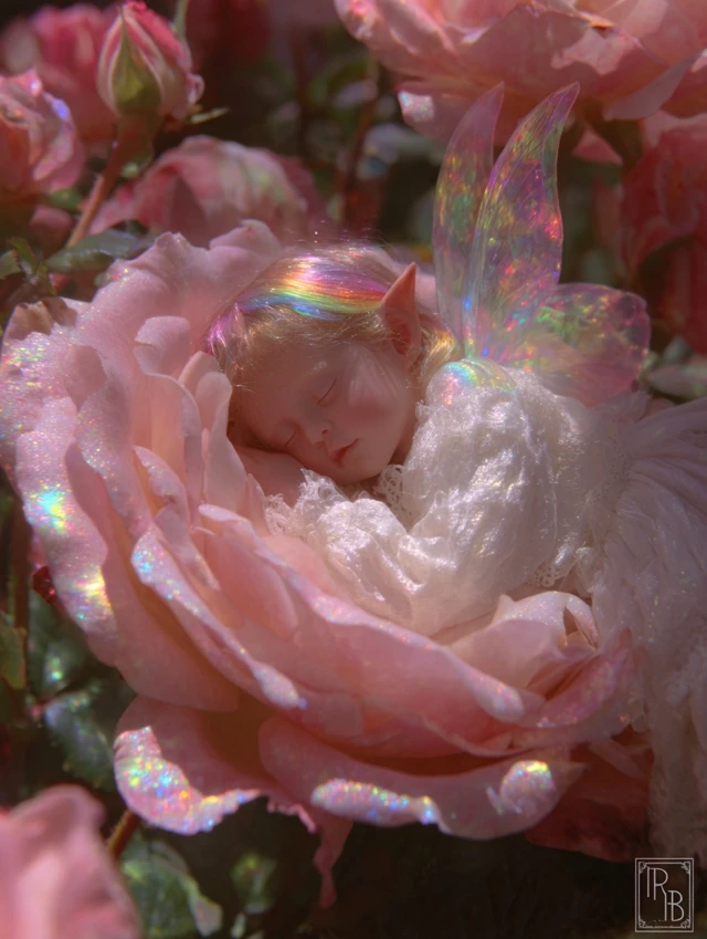 Sleeping Fairy in a Pink Rose