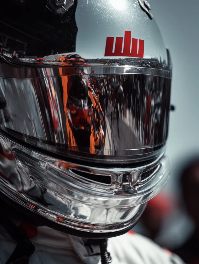 F1 Racing Helmet Reflection Closeup