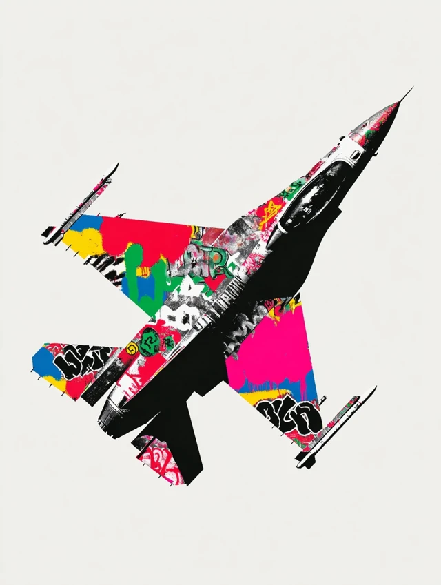 F16 War Plane Graffiti Art Urban Street Style