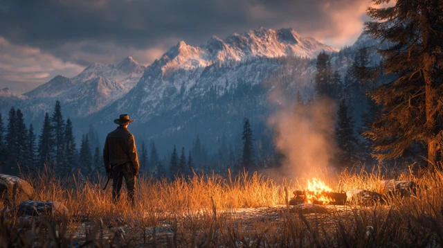 Cowboy at Campfire Wilderness Adventure