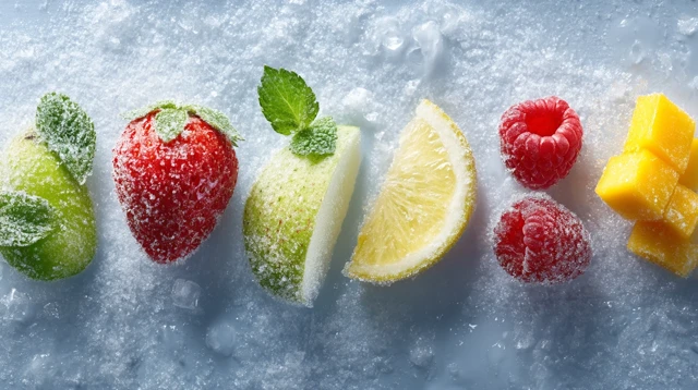 Frozen Fruit Assortment on Ice Delicious and Fresh