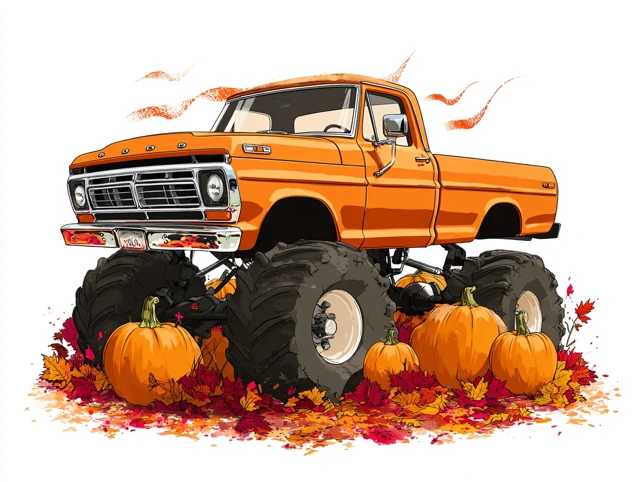 Autumn Monster Truck Pumpkin Illustration