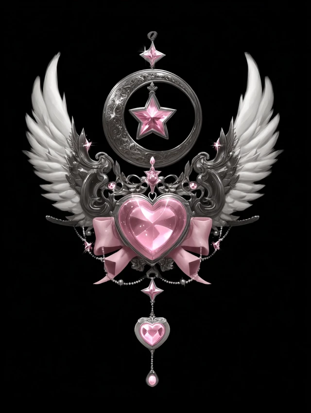 Magic Emblem with Wings and Heart Jewel