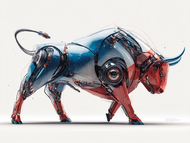 Cybernetic Bull Patriotic Red White and Blue