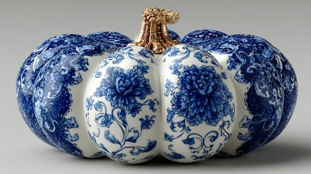 Porcelain Pumpkin Blue Chinese Motif Studio Photography
