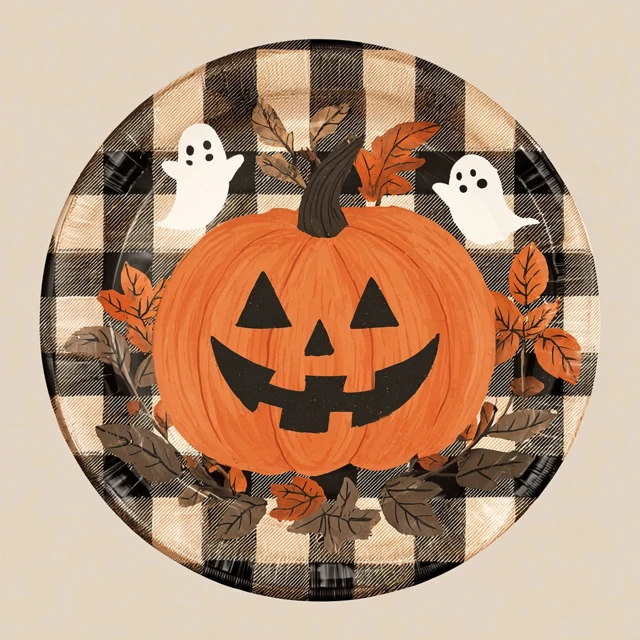 Halloween Paper Plates JackOLantern Ghosts Leaves