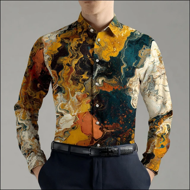 Abstract Mens Shirt Design Colorful Swirls