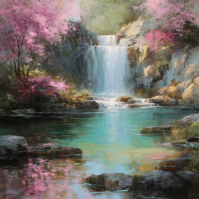 Waterfall Painting Serene Landscape Nature Art