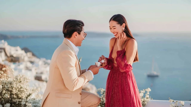 Romantic Proposal Asian Couple Engagement Ring Love