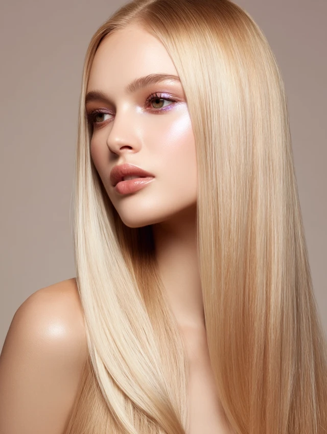 High Fashion Blonde Model Portrait Glossy Skin Editorial Look